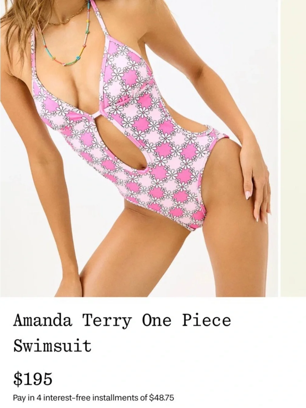 Frankie's Bikinis Pink Floral Keyhole One-Piece